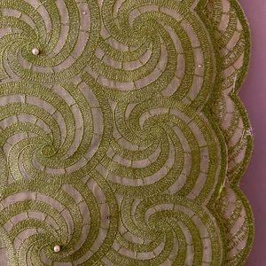 Green lace African prints with pearl stones. Style Buba and wrapper and head tie